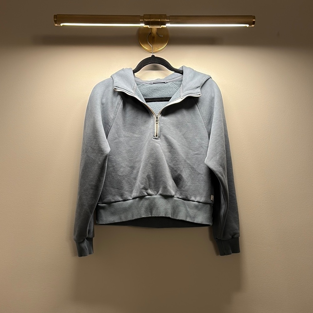 Teal Half-Zip Vuori Cropped Hoodie